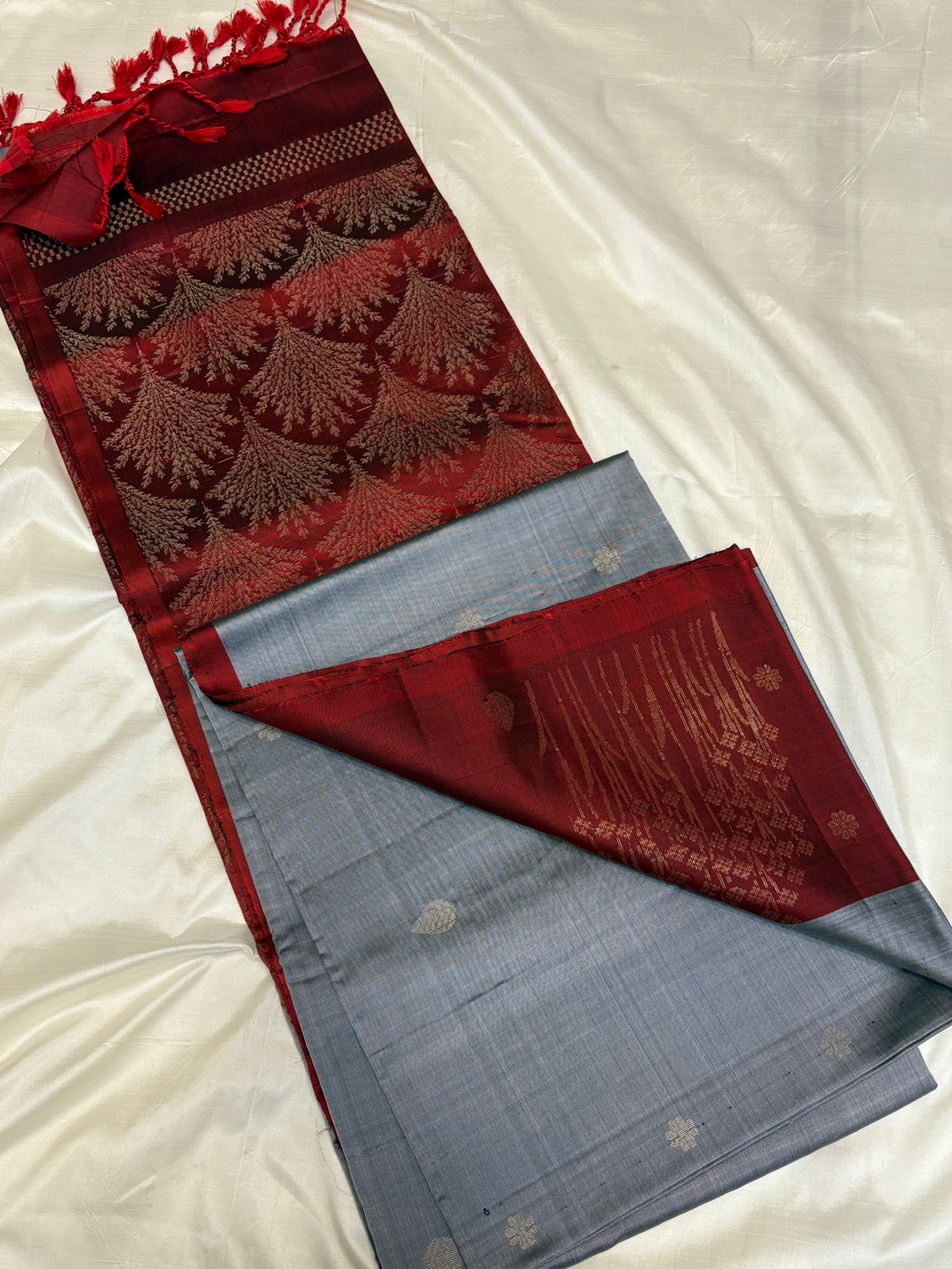 Grey Maroon Soft Silk