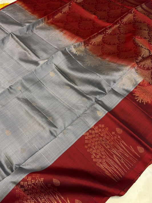 Grey Maroon Soft Silk