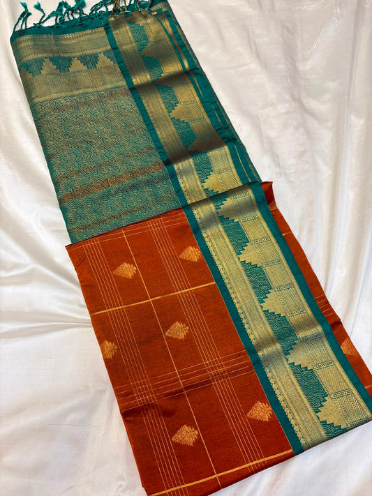 Checked semi soft silk